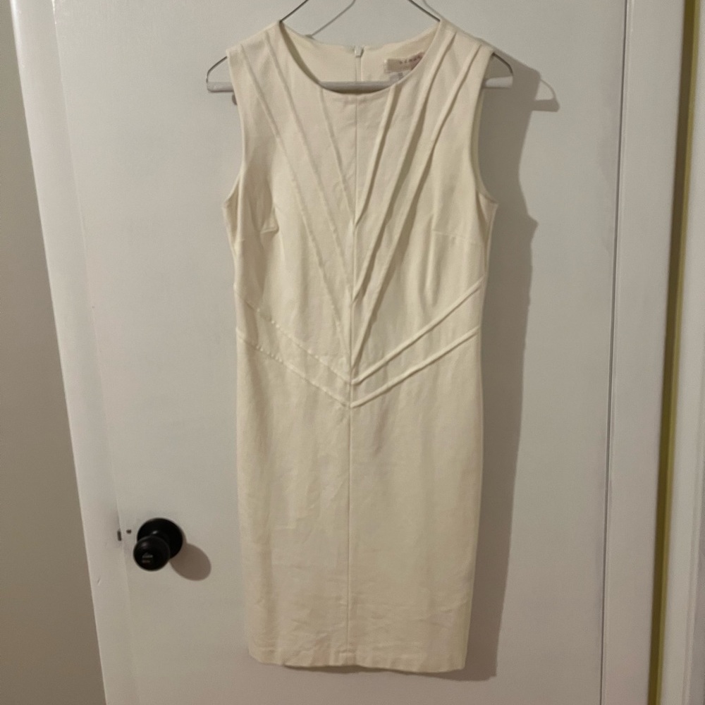 Kenar Women's Sleeveless Knee Length White Stretch Sheath Dress Back Zip Size 6